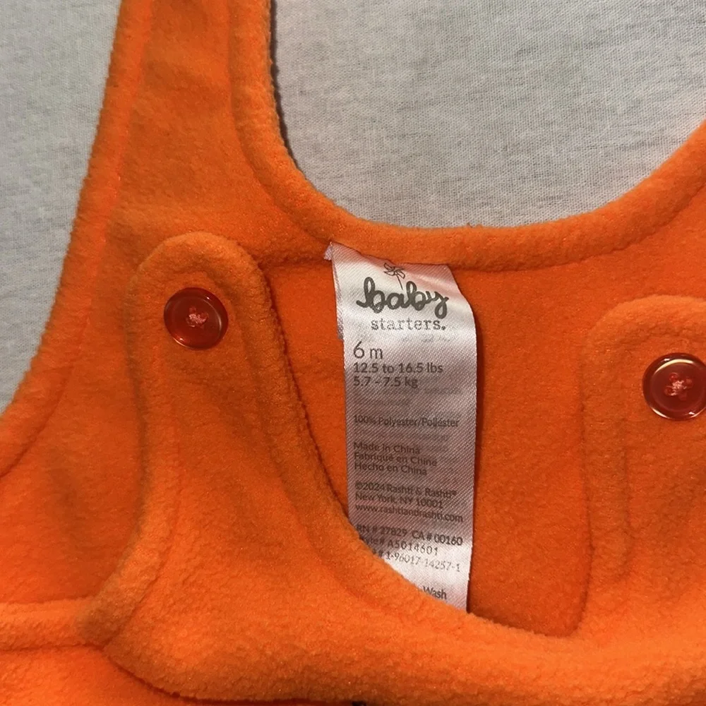 Kids Size 6M Baby Starters Orange and Black Halloween Costume.